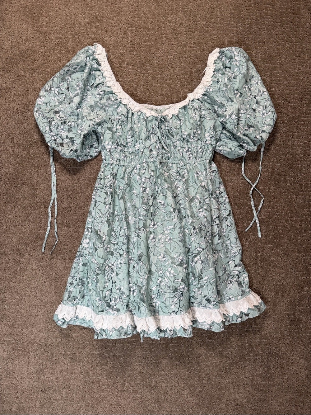 En Saison Caudry Floral Prairie Mini Dress Lace Cattagecore Womens Medium - Picture 4 of 10